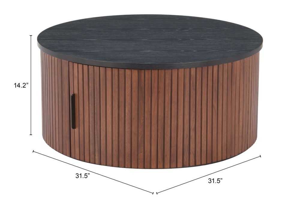 Nejaus Wood Black and Walnut Round Coffee Table