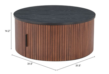 Nejaus Wood Black and Walnut Round Coffee Table