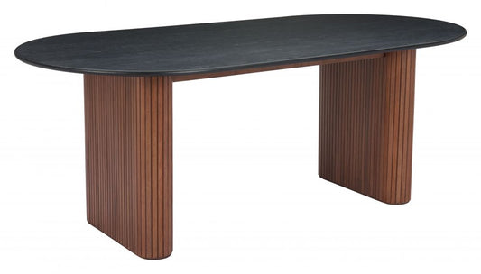 Lassig Wood Black and Walnut Oval Dining Table