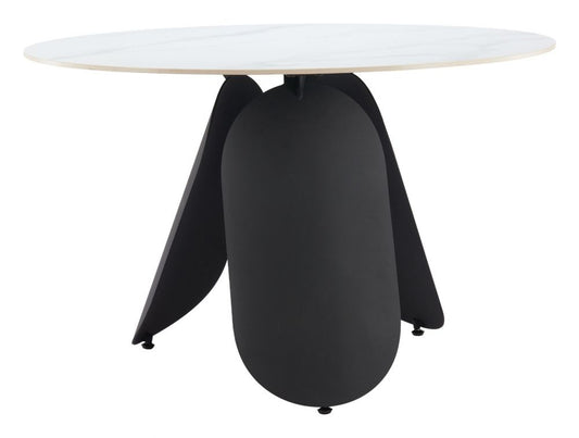 Toru Stone and Steel White Round Dining Table