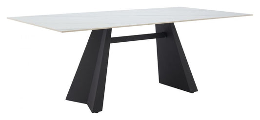 Inky Stone and Steel White Rectangular Dining Table