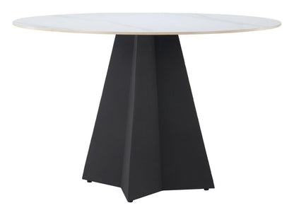 Izar Stone and Steel White Round Dining Table