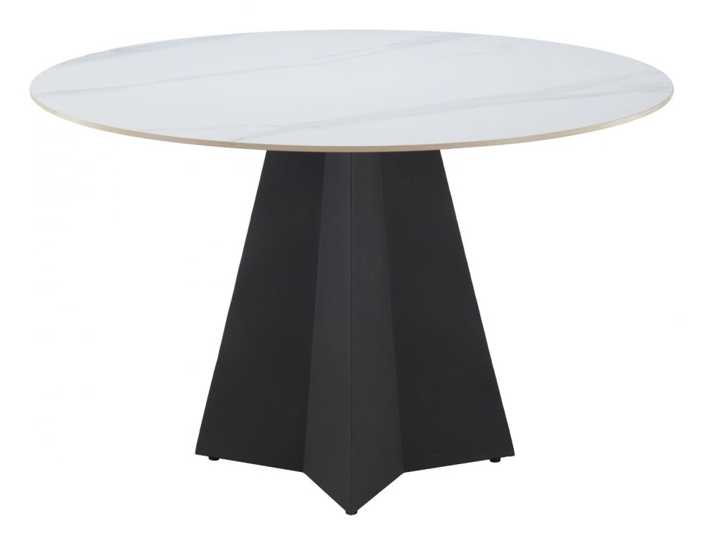 Izar Stone and Steel White Round Dining Table