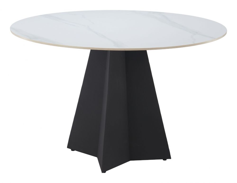 Izar Stone and Steel White Round Dining Table