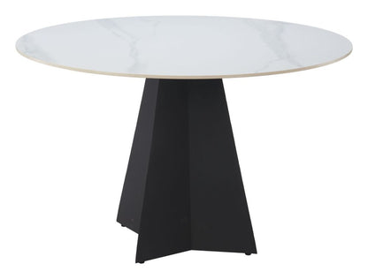 Izar Stone and Steel White Round Dining Table