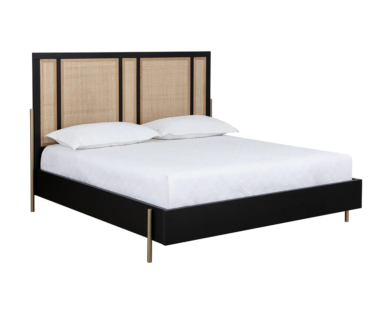 Avida Bed King Gold Black Natural Rattan Oak Frame