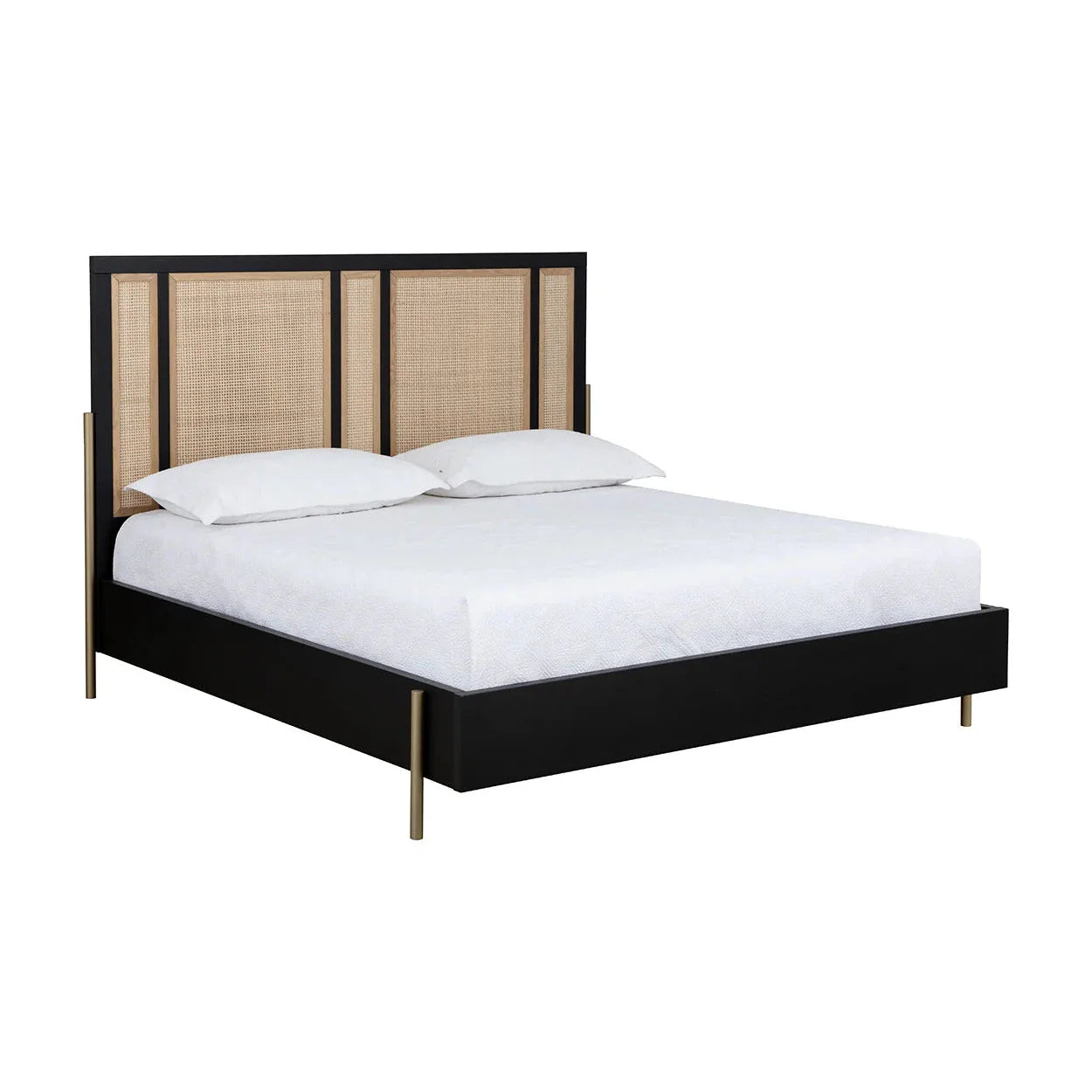 Avida Bed King Gold Black Natural Rattan Oak Frame