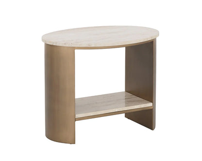 Roshni Side Table With Travertine Top And Gold Base