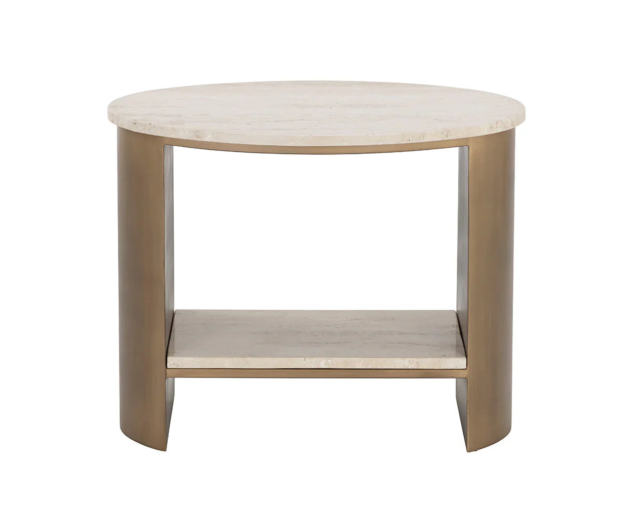 Roshni Side Table With Travertine Top And Gold Base