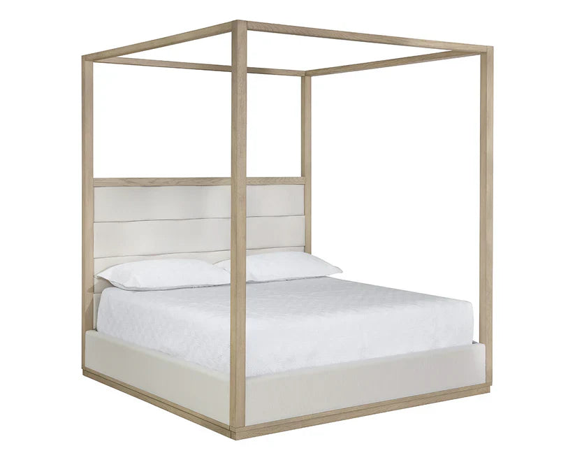 Hoyos Canopy Bed King Topaz Beige - Elegant Oak Frame