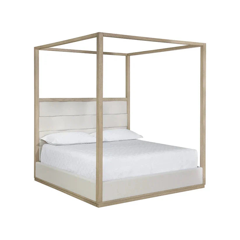 Hoyos Canopy Bed King Topaz Beige - Elegant Oak Frame