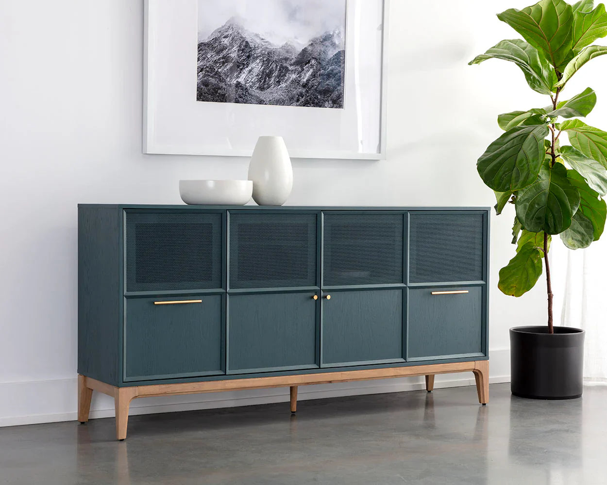 Rivero Teal Sideboard With Gold Handles And Ample Storage