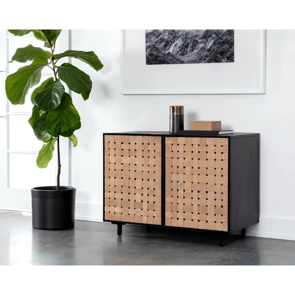 SUNPAN Omari Leather Warp Two Doors Accent Cabinet