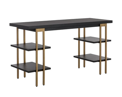 Levigne Desk Modern Black And Brass Iron Office Desk