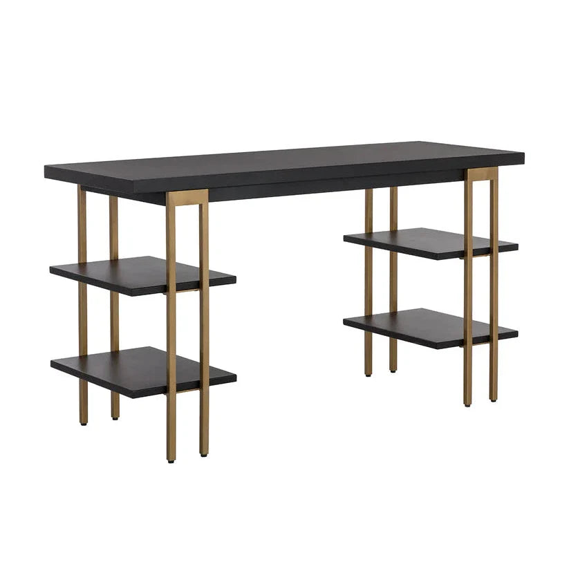 Levigne Desk Modern Black And Brass Iron Office Desk