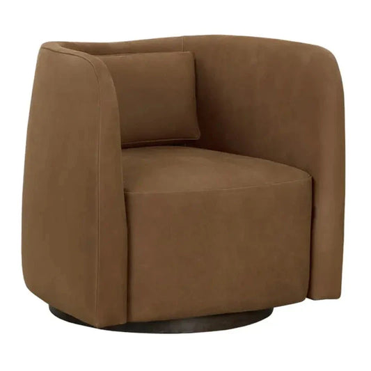 Emilie Leather Upholstered Swivel Lounge Chair