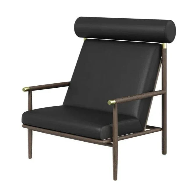 Biko Lounge Chair Black Leather With Solid Oak Frame