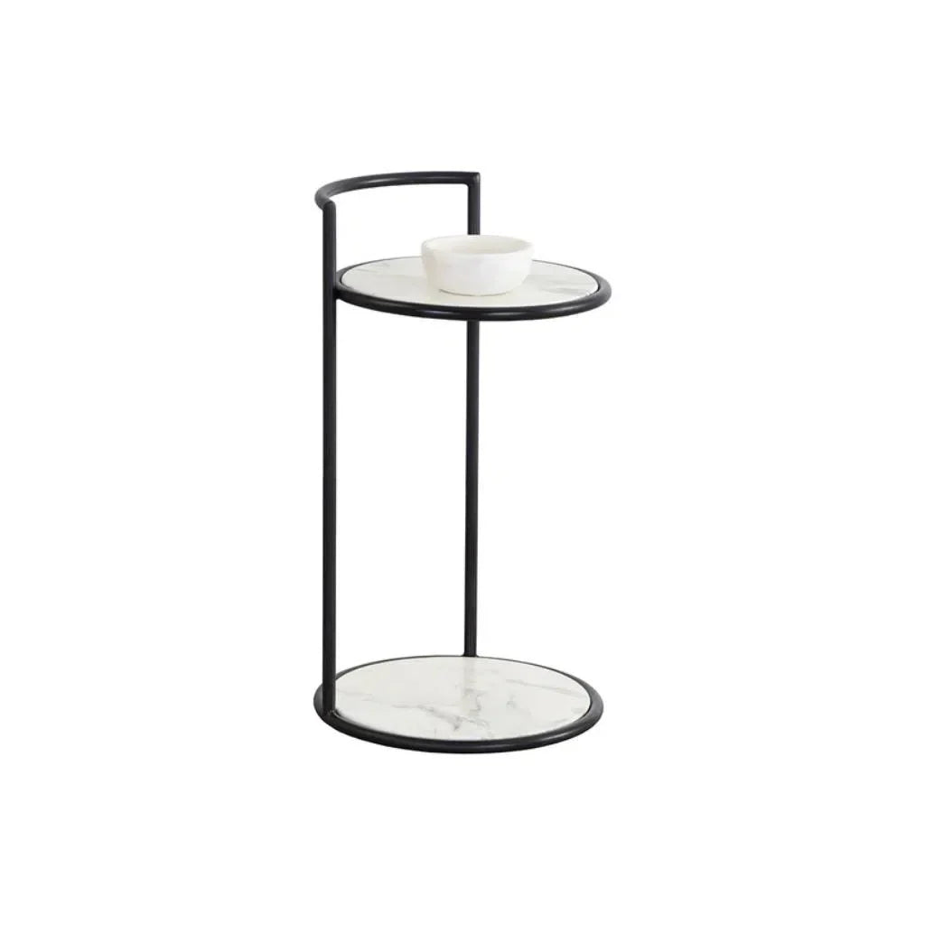 Parga Steel Framed Concrete Outdoor Round End Table