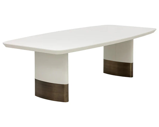 Calida Dining Table 98" Contemporary Cream Faux Leather