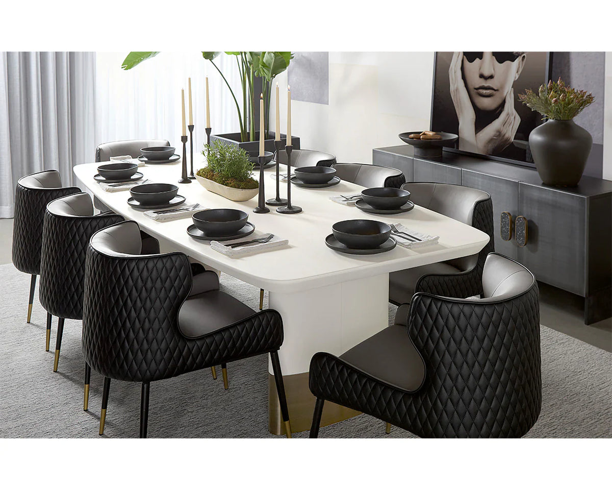SUNPAN Calida Dining Table 98" Cream Faux Leather