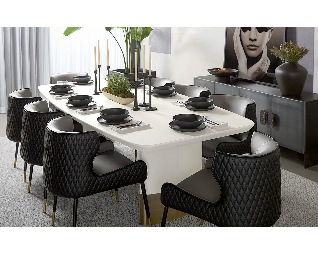 SUNPAN Calida Dining Table 98" Cream Faux Leather