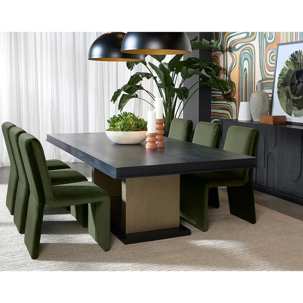 Judson Dining Table Modern Black Wood With Brass Finish