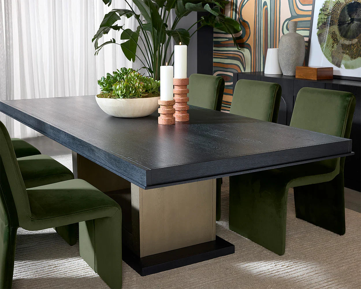 Judson Dining Table Modern Black Wood With Brass Finish