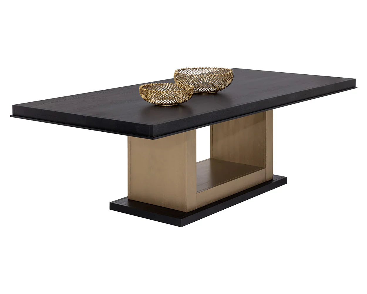 Judson Dining Table Modern Black Wood With Brass Finish