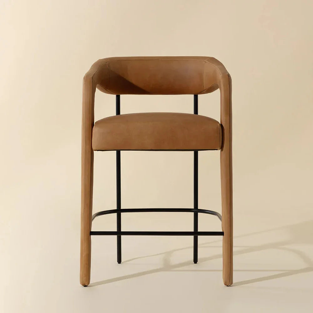 Mavia Counter Stool Modern Sesame Leather Iron Legs