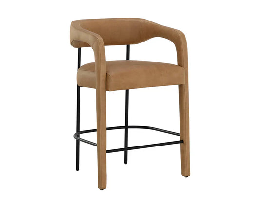 Mavia Counter Stool Modern Sesame Leather Iron Legs