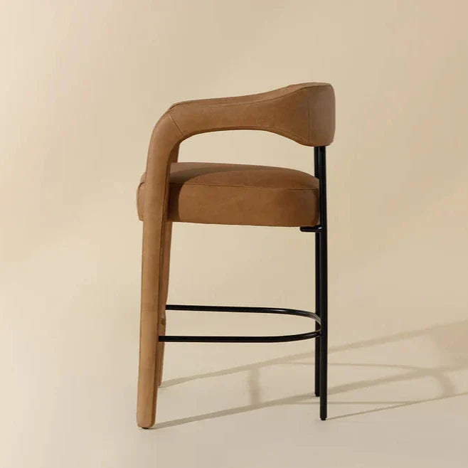 Mavia Counter Stool Modern Sesame Leather Iron Legs