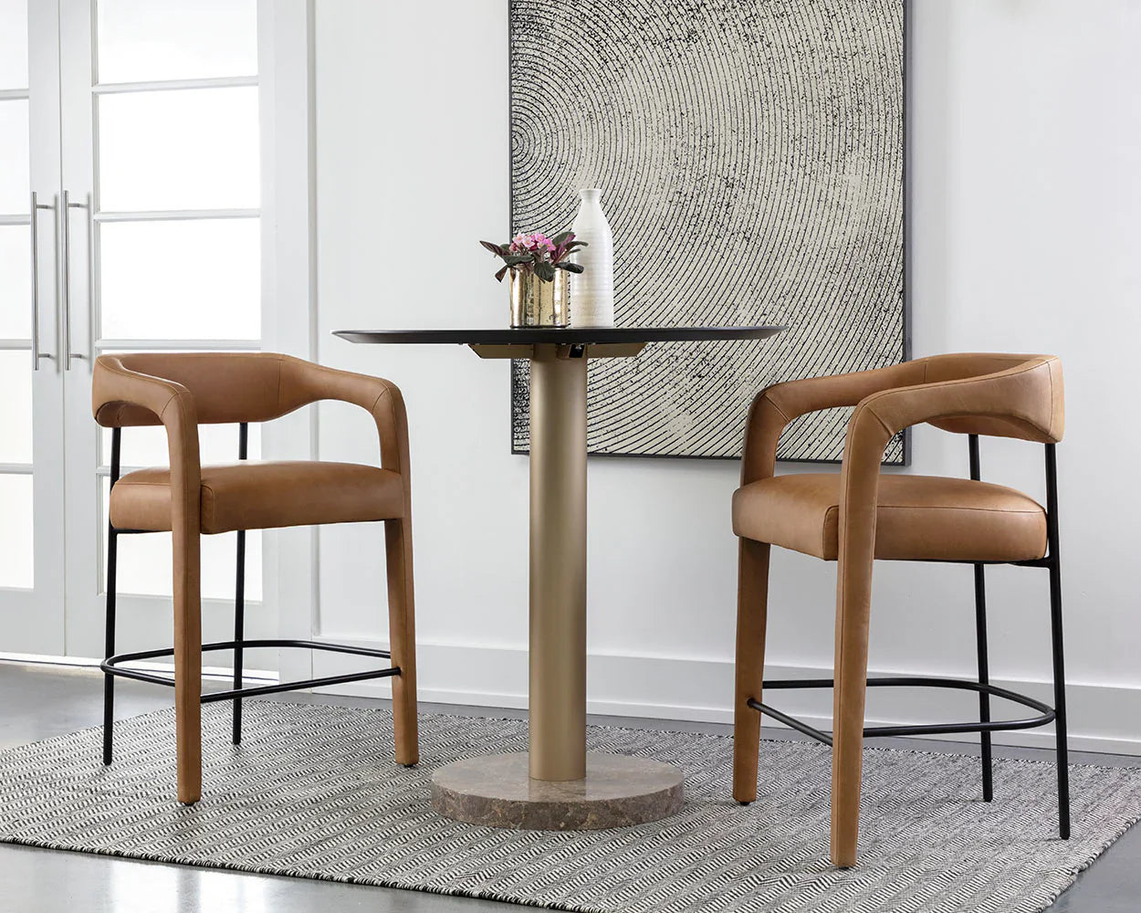 Mavia Counter Stool Modern Sesame Leather Iron Legs