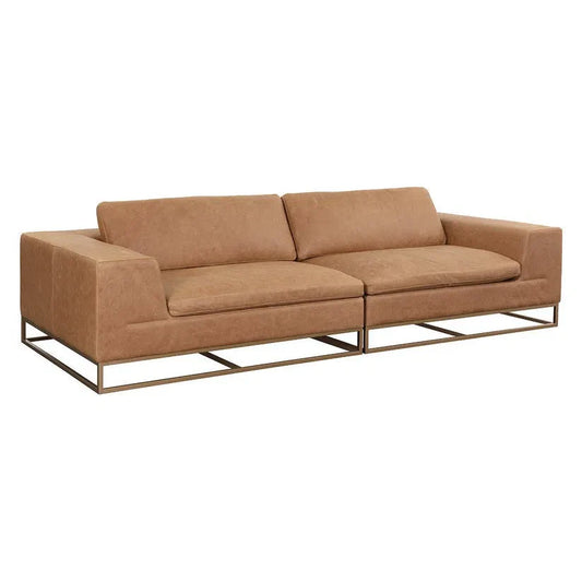 Ira Sofa Camel Leather Modern Design With Gold Base