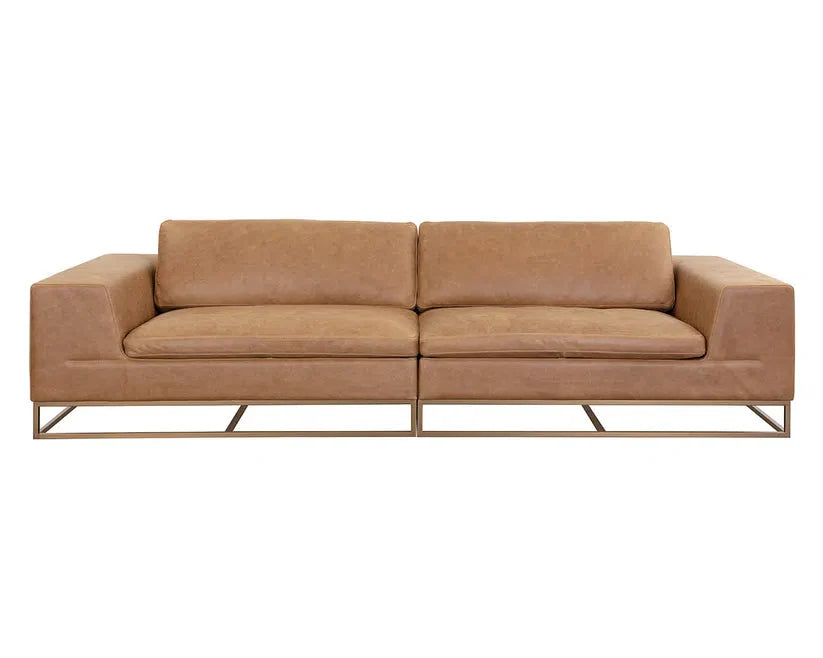 Ira Sofa Camel Leather Modern With Gold Base