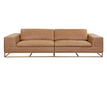 Ira Sofa Camel Leather Modern With Gold Base