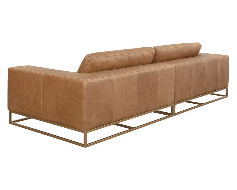Ira Sofa Camel Leather Modern With Gold Base