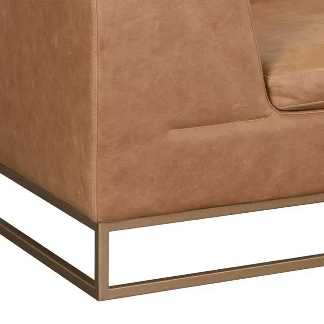 Ira Sofa Camel Leather Modern With Gold Base