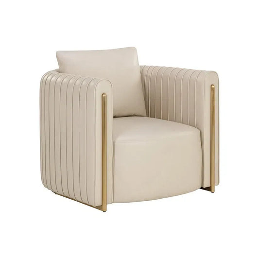 Alix Lounge Chair Napa Beige Faux Leather Gold Accents