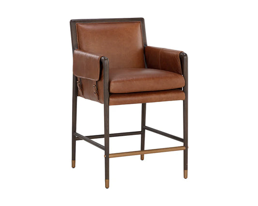 Mauti Counter Stool Brown Leather With Gold Metal Caps