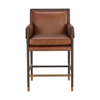 Mauti Counter Stool Brown Leather With Gold Metal Caps