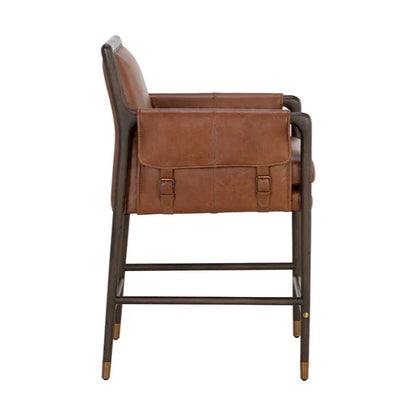 Mauti Counter Stool Brown Leather With Gold Metal Caps