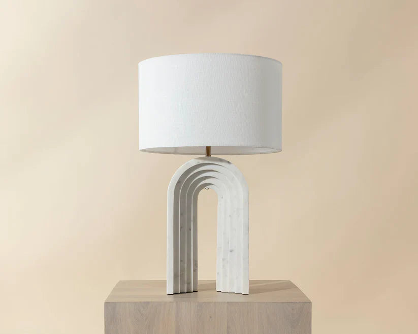 Sensi Table Lamp Modern Marble Base With Linen Shade