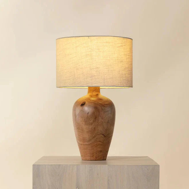 Noboli Table Lamp with Acacia Wood Base and Linen Shade