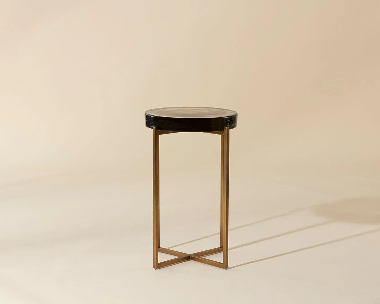 Sheena End Table With Antique Brass Base And Glass Top