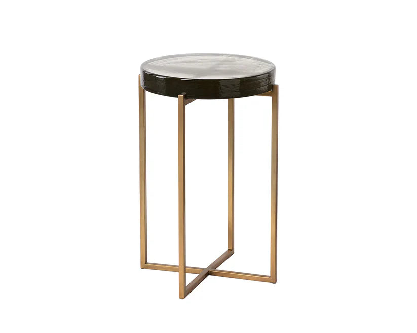 Sheena End Table With Antique Brass Base And Glass Top