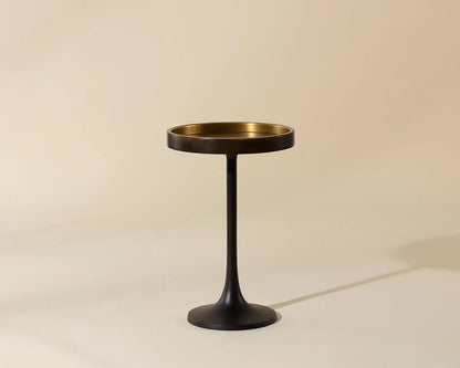 Tekoa End Table: Elegant Antique Brass and Wood Finish