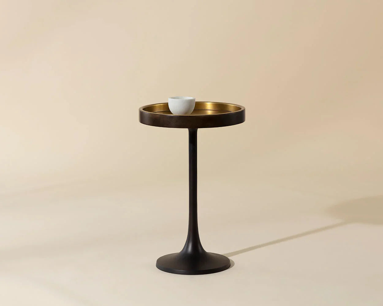 Tekoa End Table: Elegant Antique Brass and Wood Finish