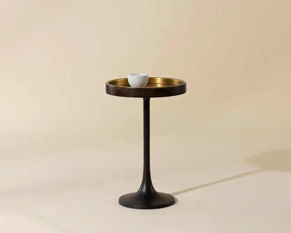 Tekoa End Table: Elegant Antique Brass and Wood Finish