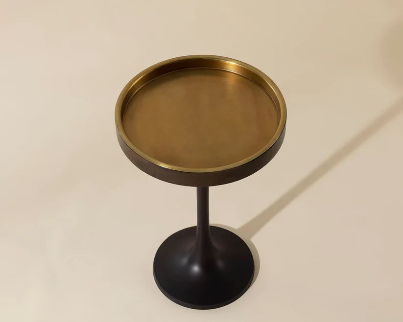 Tekoa End Table: Elegant Antique Brass and Wood Finish