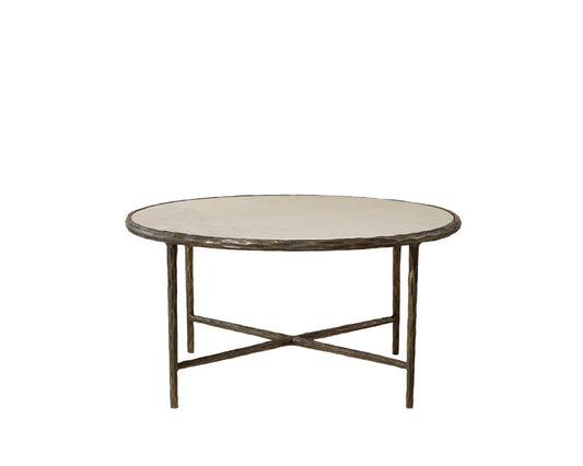 Riyaz Coffee Table Marble Top With Antique Brass Base